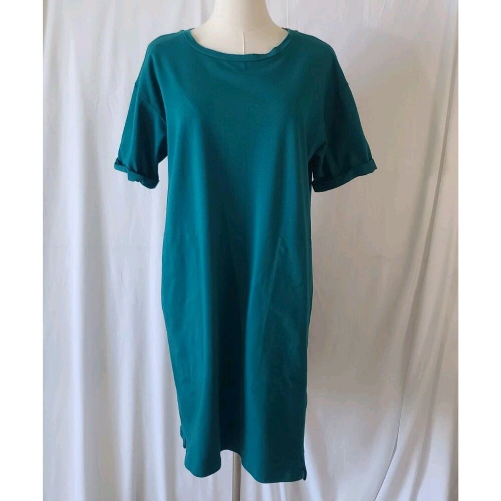 Eileen Fisher Womens Turqouise Organic Cotton Stretch Jersey Dress Small